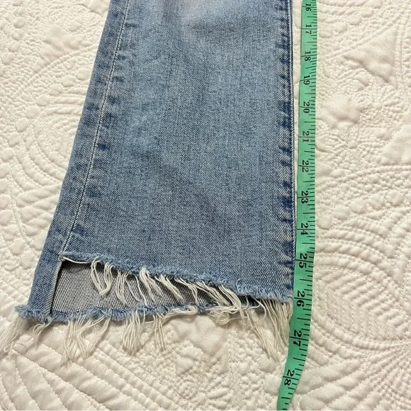 MOTHER Insider Crop Step Fray Denim Jeans High Rise Waist Raw Hem Light Wash 24